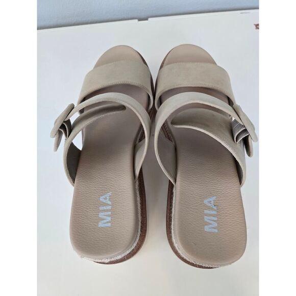 MIA Espadrille Platform Slide Sandals Tan Suede 11W Boho Cozy Summer Flatforms - Picture 6 of 8